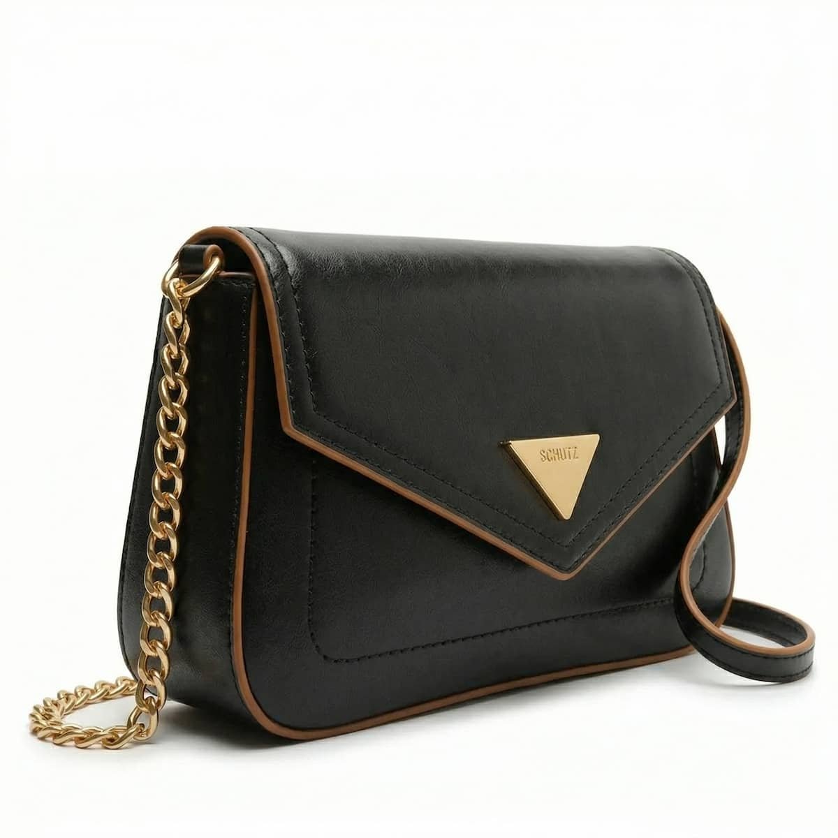 Bolsa Feminina Schutz Envelope Borda Marrom Corrente Dourada Crossbody  S5001009350001 Preto Preto 2