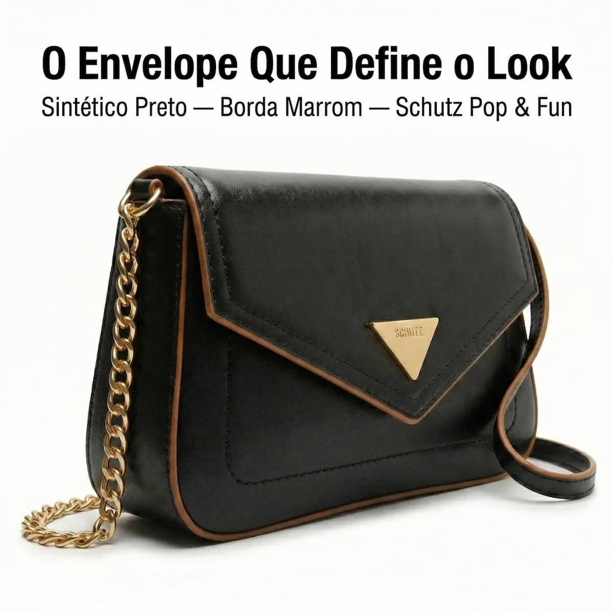 Bolsa Feminina Schutz Envelope Borda Marrom Corrente Dourada Crossbody  S5001009350001 Preto Preto 3