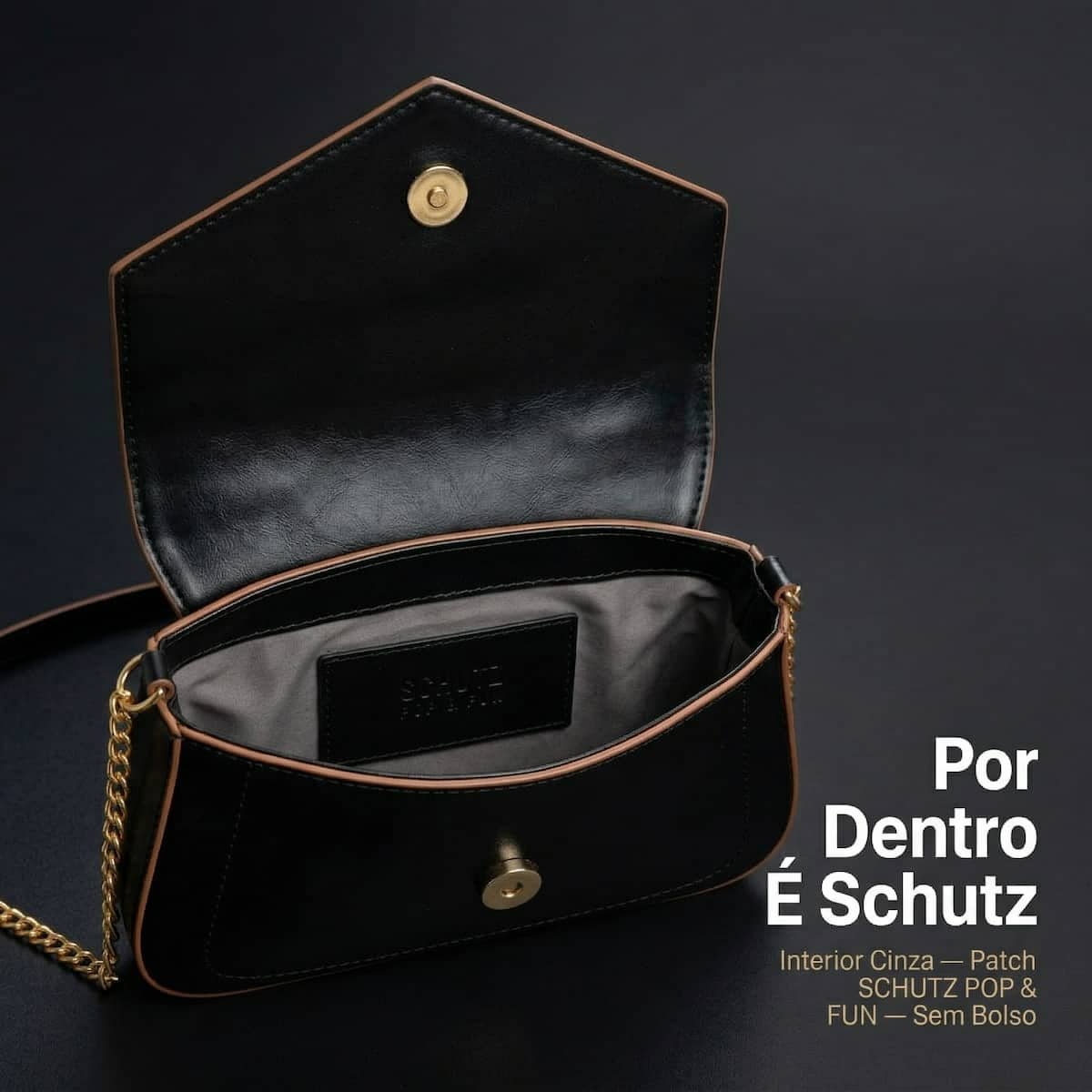 Bolsa Feminina Schutz Envelope Borda Marrom Corrente Dourada Crossbody  S5001009350001 Preto Preto 4
