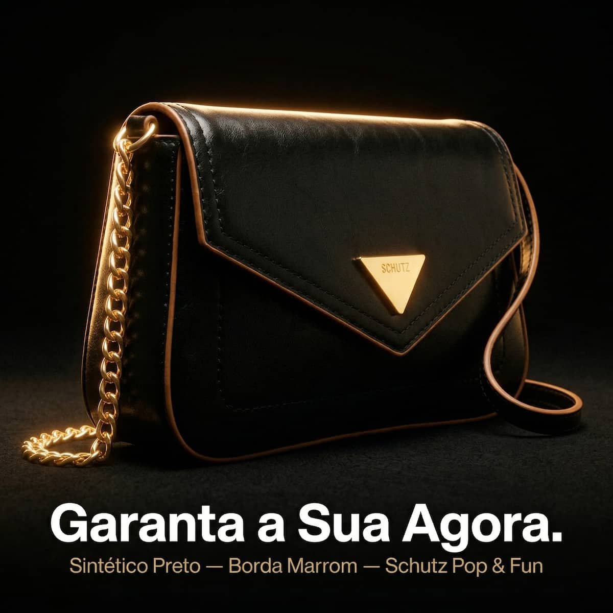 Bolsa Feminina Schutz Envelope Borda Marrom Corrente Dourada Crossbody  S5001009350001 Preto Preto 5