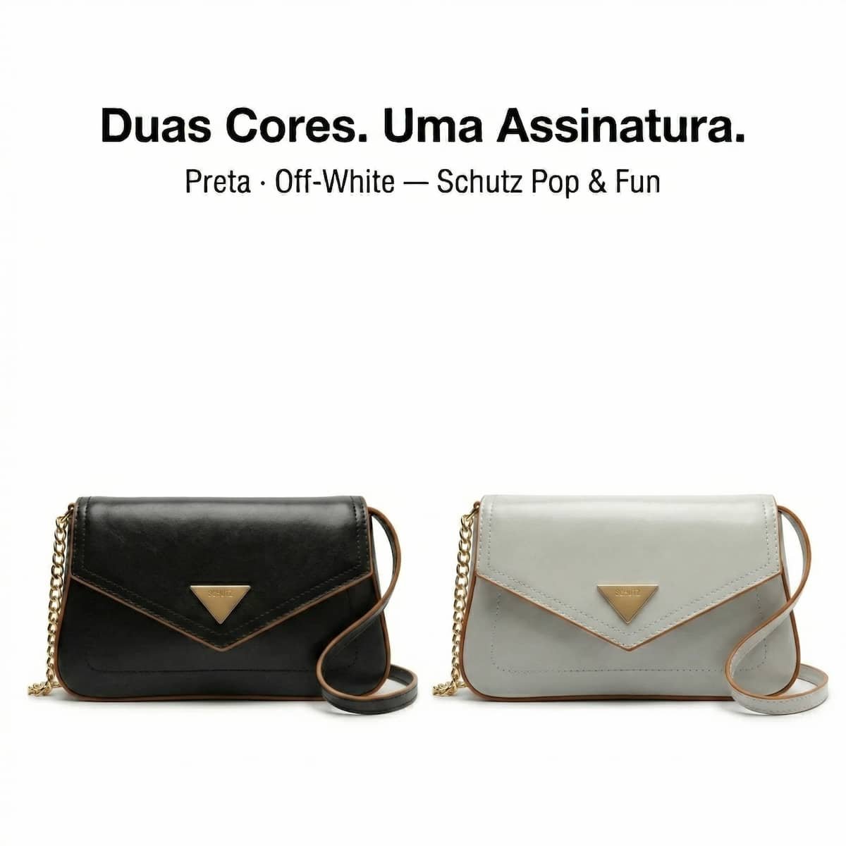 Bolsa Feminina Schutz Envelope Borda Marrom Corrente Dourada Crossbody  S5001009350001 Preto Preto 8