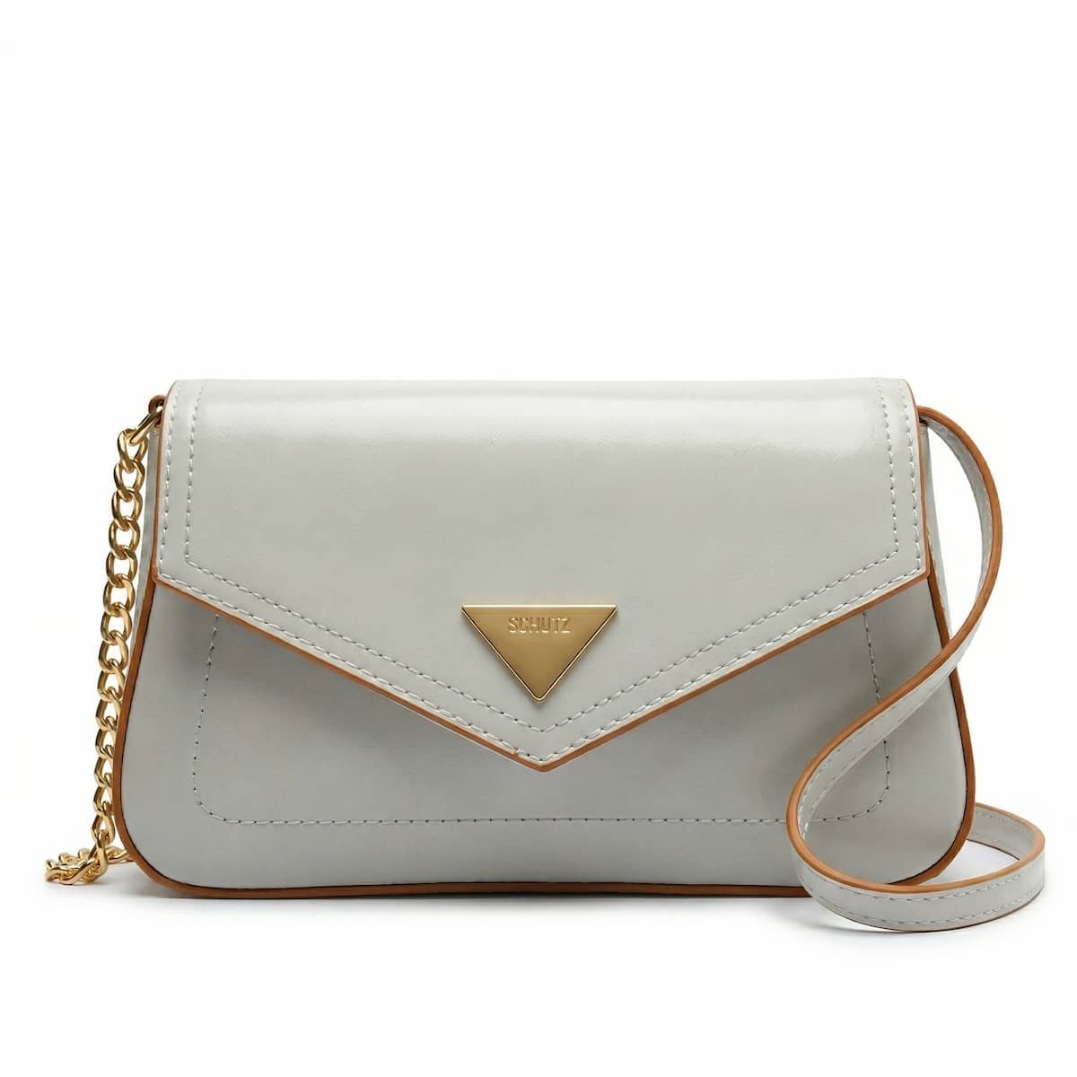Bolsa Feminina Schutz Envelope Borda Marrom Corrente Dourada Crossbody S5001009350004 Creme