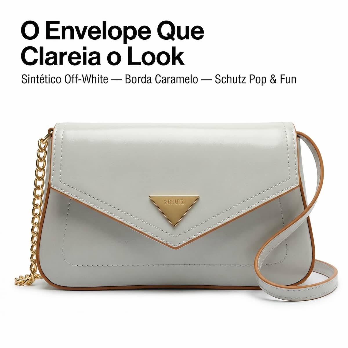 Bolsa Feminina Schutz Envelope Borda Marrom Corrente Dourada Crossbody S5001009350004 Creme Branco 4