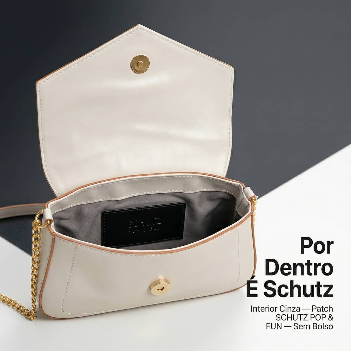 Bolsa Feminina Schutz Envelope Borda Marrom Corrente Dourada Crossbody S5001009350004 Creme Branco 6