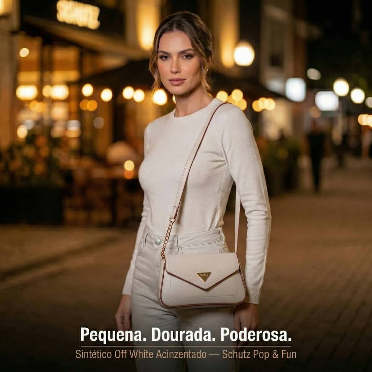 Bolsa Feminina Schutz Envelope Borda Marrom Corrente Dourada Crossbody S5001009350004 Creme Branco 7