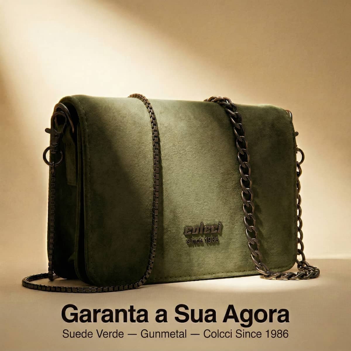 Bolsa Feminina Colcci Envelope Suede Sintético Corrente Gunmetal Crossbody 104.01.00762.15 Verde Verde 4