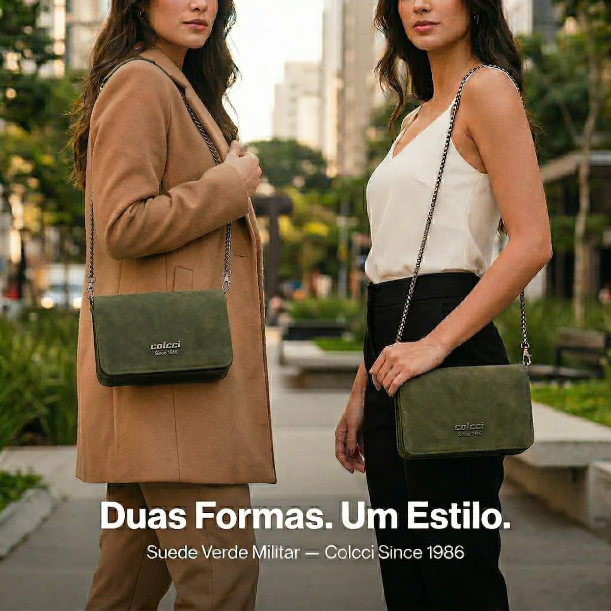 Bolsa Feminina Colcci Envelope Suede Sintético Corrente Gunmetal Crossbody 104.01.00762.15 Verde Verde 7
