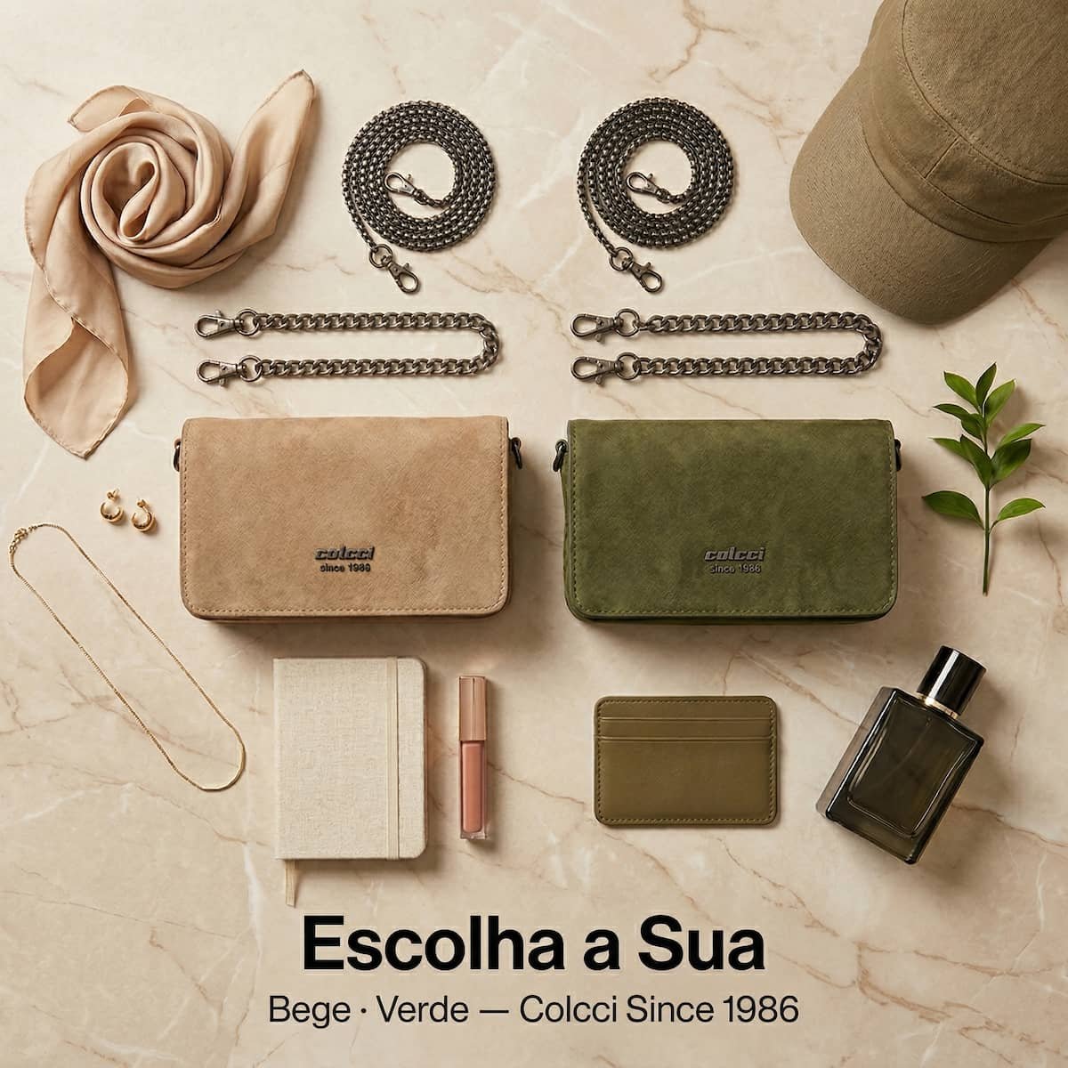 Bolsa Feminina Colcci Envelope Suede Sintético Corrente Gunmetal Crossbody 104.01.00762.15 Verde Verde 8