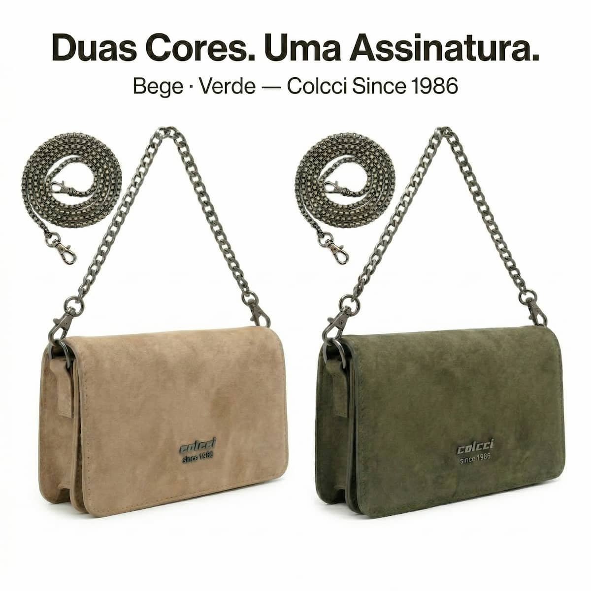 Bolsa Feminina Colcci Envelope Suede Sintético Corrente Gunmetal Crossbody 104.01.00762.15 Verde Verde 9