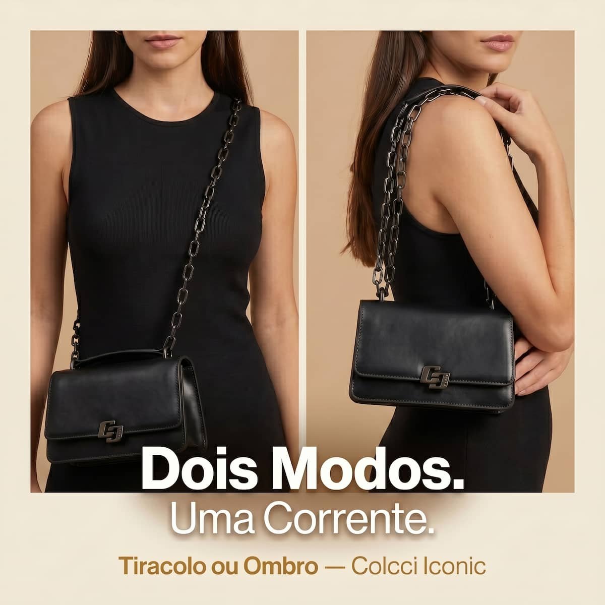 Bolsa Feminina Colcci Iconic Corrente Grafite Transversal 090.01.12353.1 Preto Preto 3