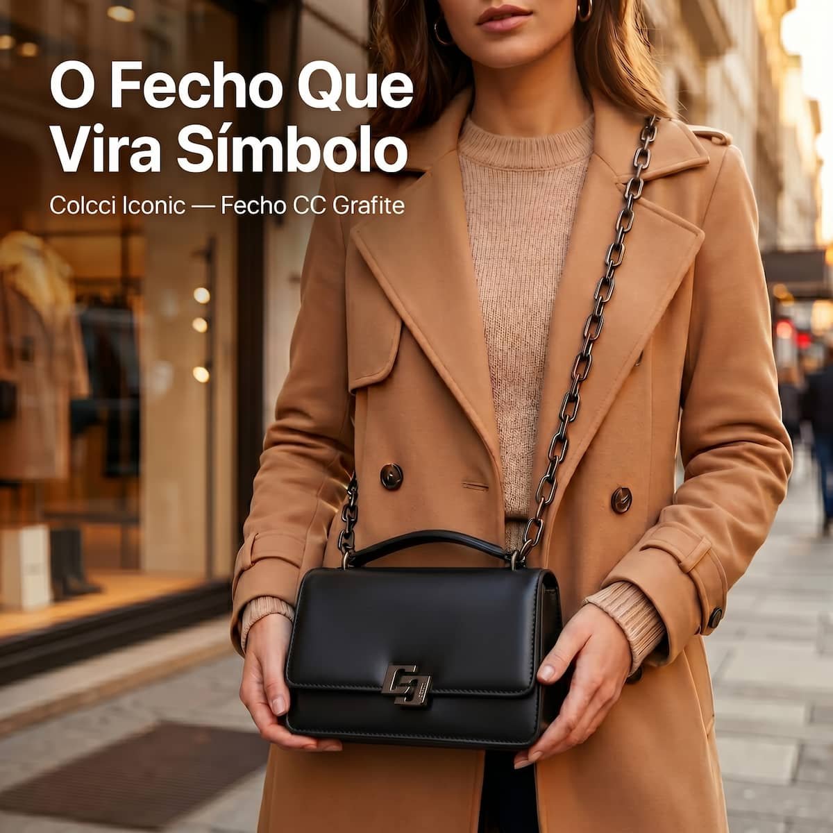 Bolsa Feminina Colcci Iconic Corrente Grafite Transversal 090.01.12353.1 Preto Preto 6