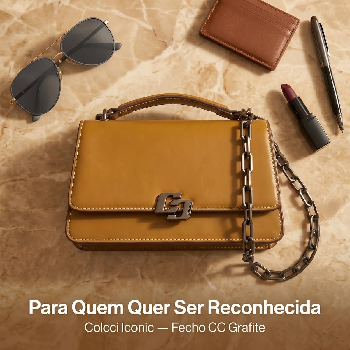 Bolsa Feminina Colcci Iconic Corrente Grafite Transversal 090.01.12353.19 Caramelo Caramelo 6