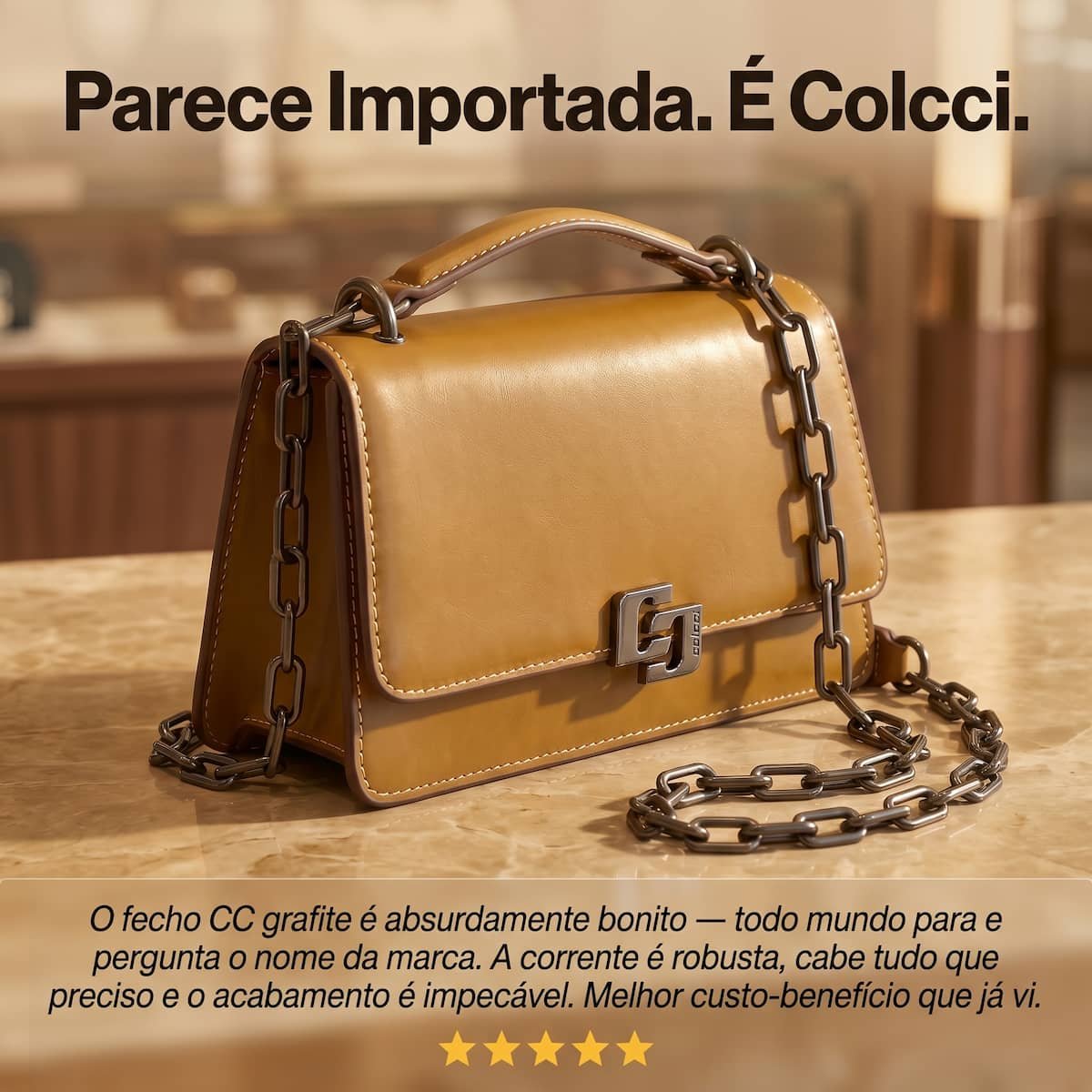 Bolsa Feminina Colcci Iconic Corrente Grafite Transversal 090.01.12353.19 Caramelo Caramelo 7