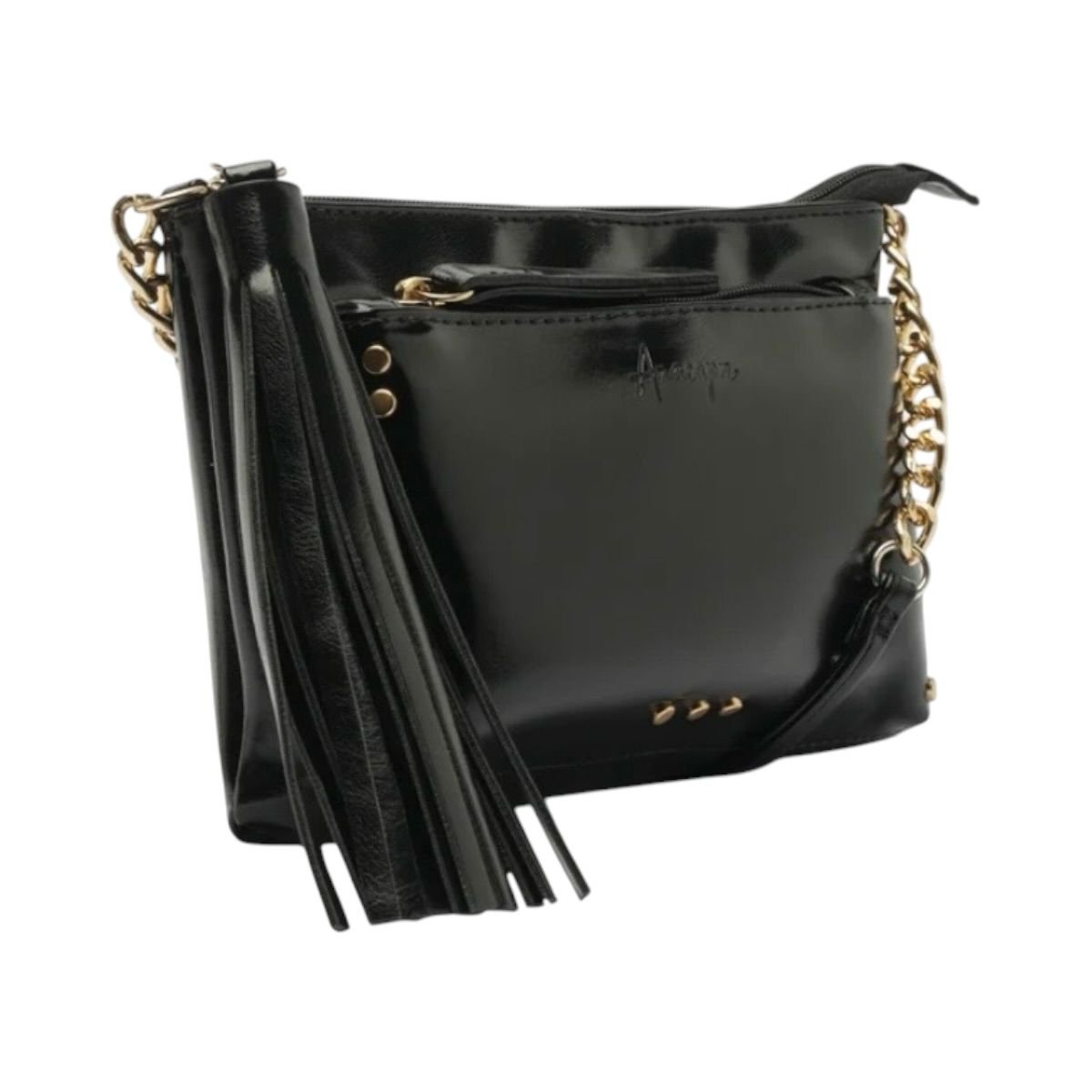 Bolsa Feminina Anacapri Tiracolo Franja Envernizada C5001620410001 Preto Preto 2