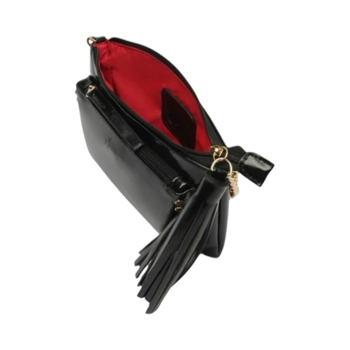 Bolsa Feminina Anacapri Tiracolo Franja Envernizada C5001620410001 Preto Preto 4