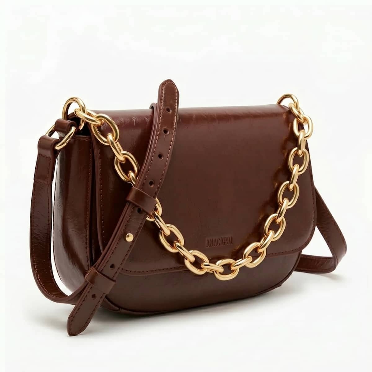 Bolsa Feminina Anacapri Pequena Crossbody com Corrente Dourada Fixa C5001620590002 Cafe Marrom 2