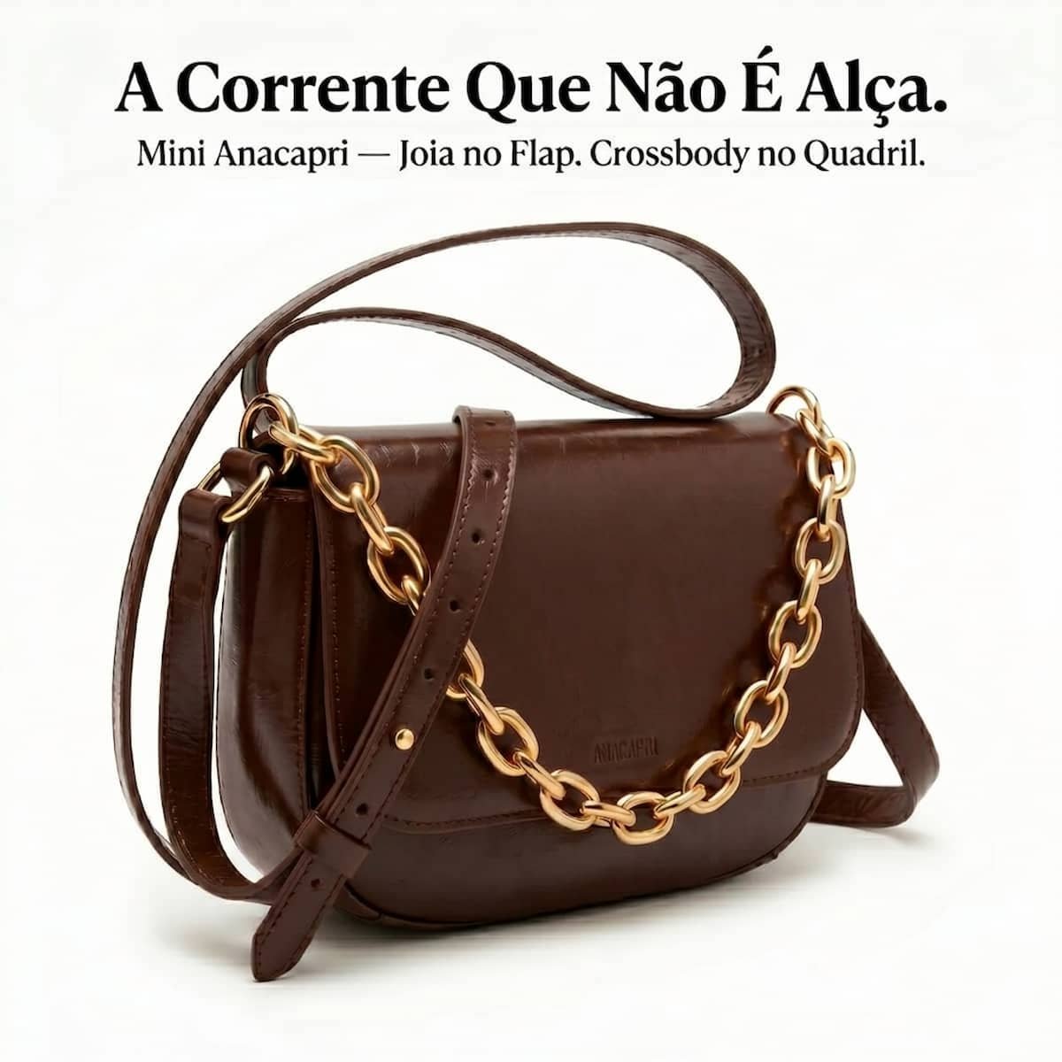 Bolsa Feminina Anacapri Pequena Crossbody com Corrente Dourada Fixa C5001620590002 Cafe Marrom 3