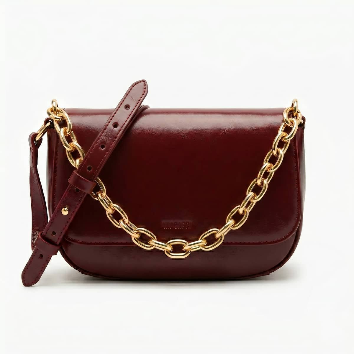 Bolsa Feminina Anacapri Pequena Crossbody com Corrente Dourada Fixa C5001620590003 Vinho