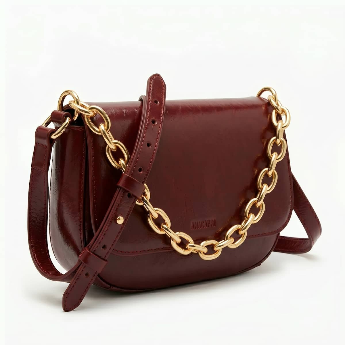 Bolsa Feminina Anacapri Pequena Crossbody com Corrente Dourada Fixa C5001620590003 Vinho Vinho 2