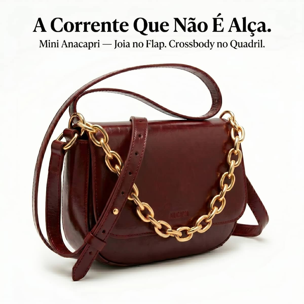 Bolsa Feminina Anacapri Pequena Crossbody com Corrente Dourada Fixa C5001620590003 Vinho Vinho 5