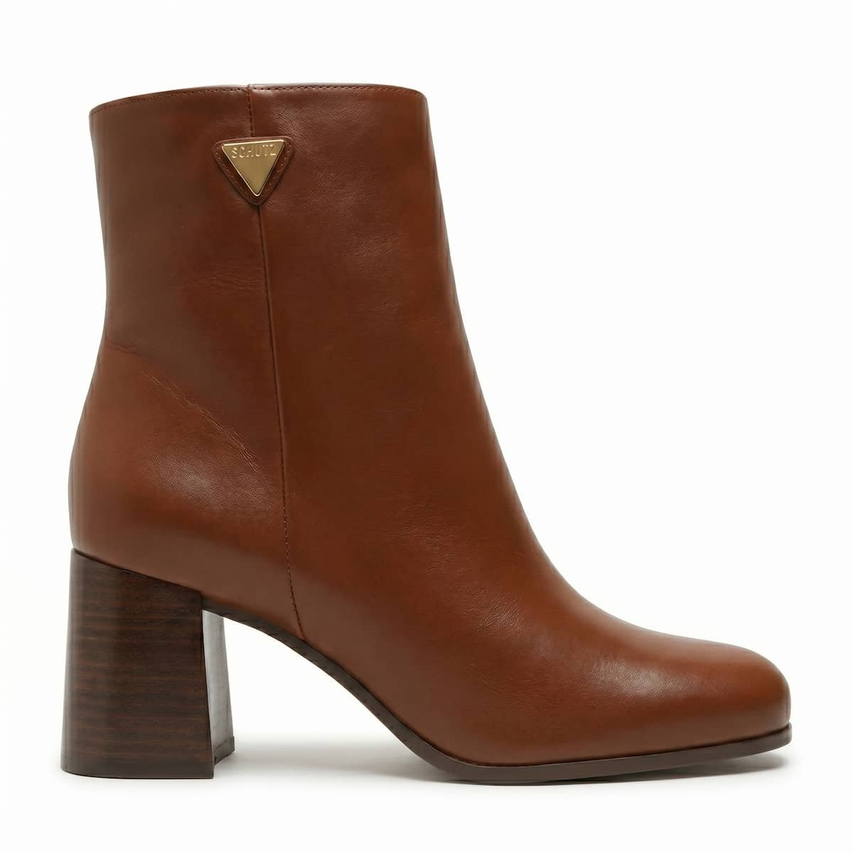 Bota Feminina Schutz Liv Couro Cano Curto Salto Bloco Bico Quadrado S2264000010002 Marrom