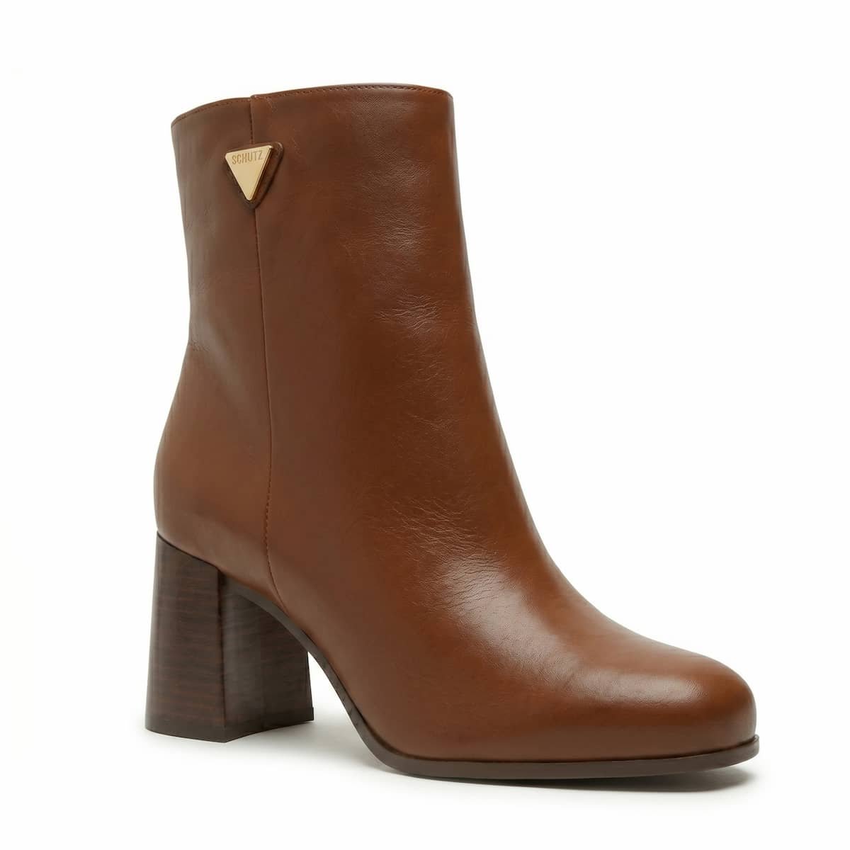 Bota Feminina Schutz Liv Couro Cano Curto Salto Bloco Bico Quadrado S2264000010002 Marrom Marrom 2