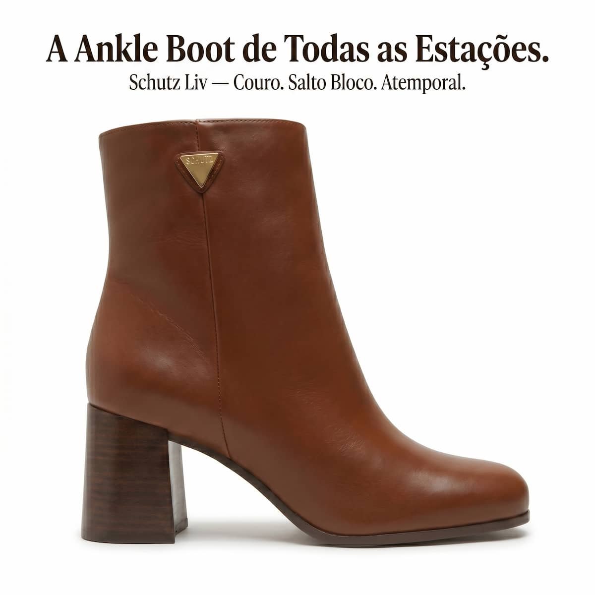 Bota Feminina Schutz Liv Couro Cano Curto Salto Bloco Bico Quadrado S2264000010002 Marrom Marrom 4