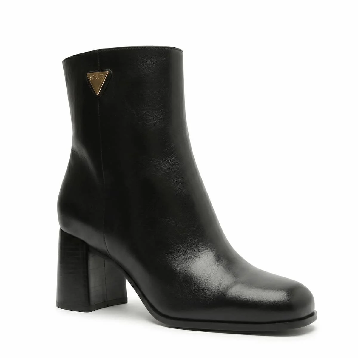 Bota Feminina Schutz Liv Couro Cano Curto Salto Bloco Bico Quadrado S2264000010001 Preto Preto 2