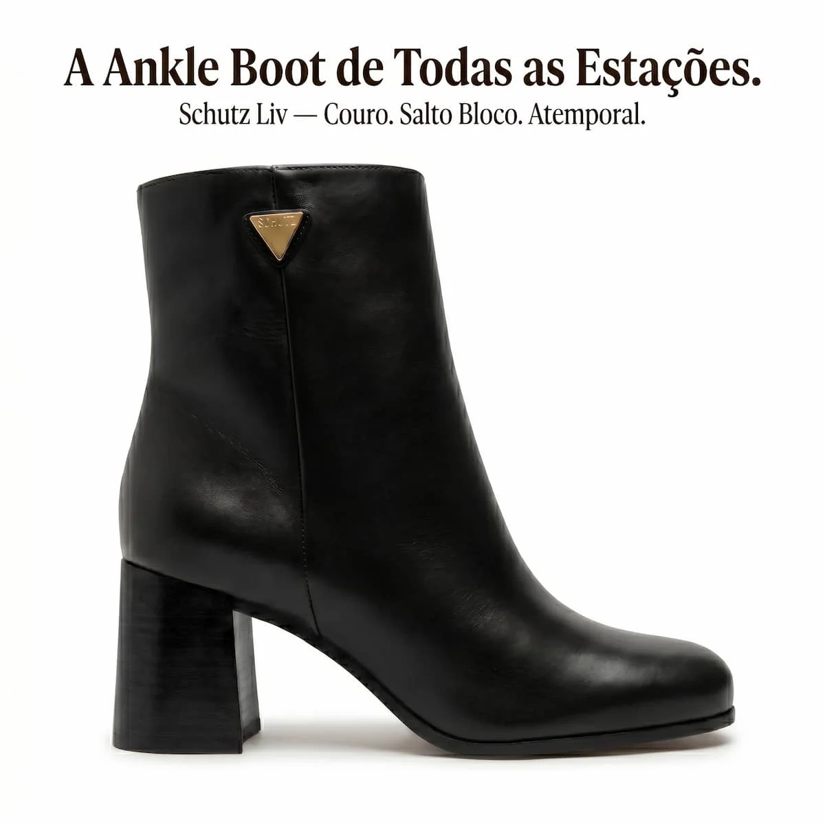 Bota Feminina Schutz Liv Couro Cano Curto Salto Bloco Bico Quadrado S2264000010001 Preto Preto 3