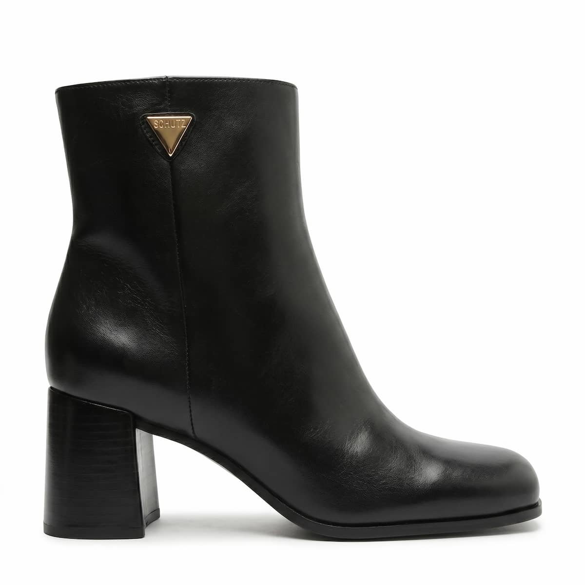 Bota Feminina Schutz Liv Couro Cano Curto Salto Bloco Bico Quadrado S2264000010001 Preto