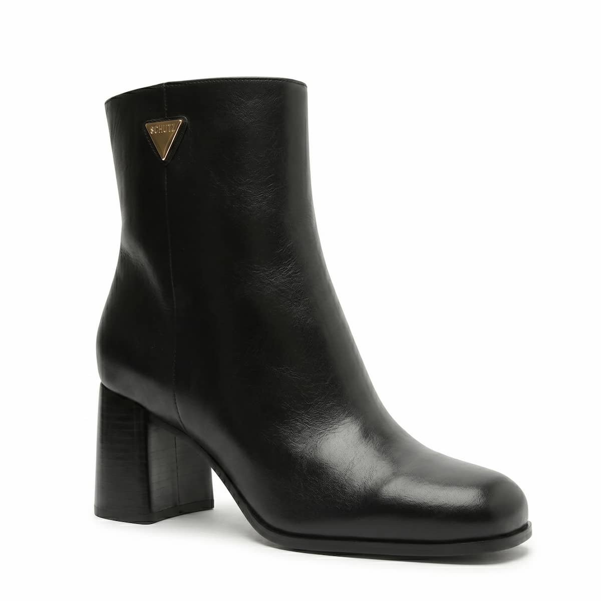 Bota Feminina Schutz Liv Couro Cano Curto Salto Bloco Bico Quadrado S2264000010001 Preto Preto 2