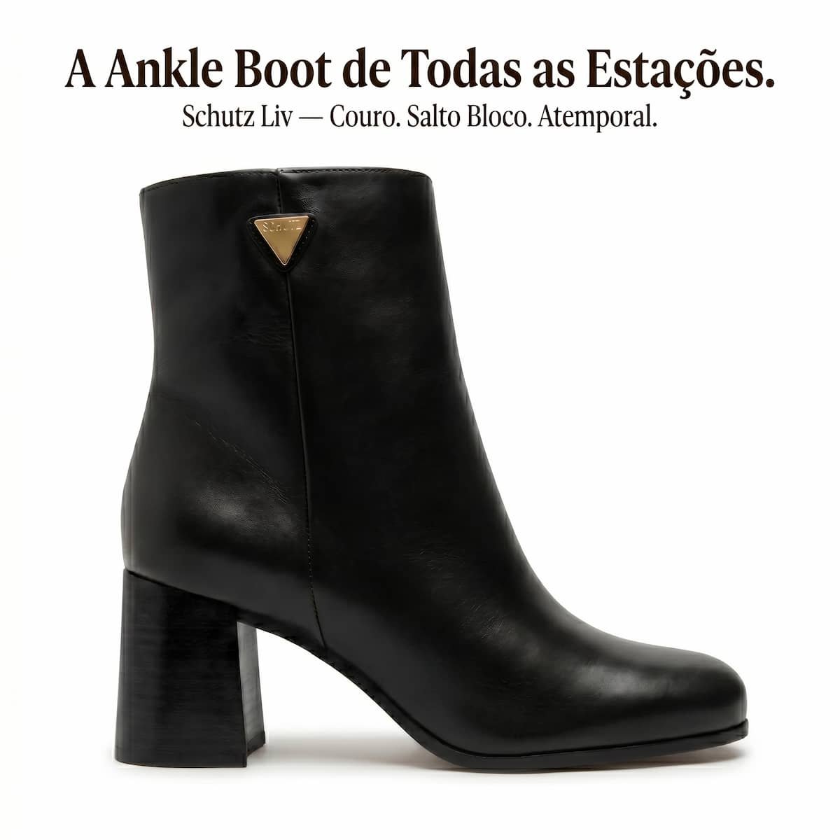 Bota Feminina Schutz Liv Couro Cano Curto Salto Bloco Bico Quadrado S2264000010001 Preto Preto 3
