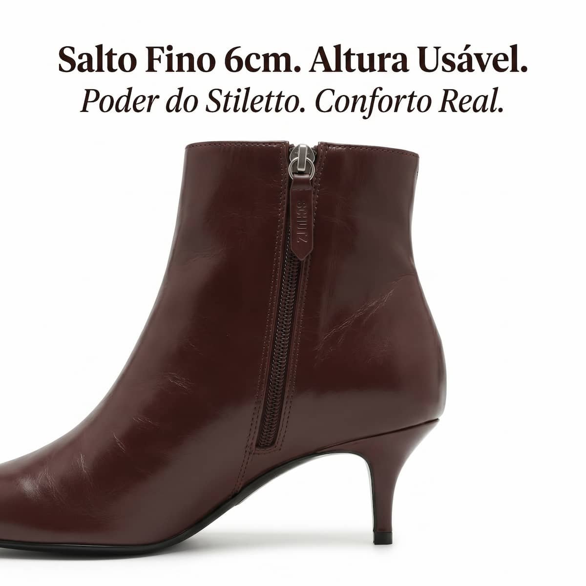 Bota Feminina Schutz Couro Salto Fino Bico Fino Cano Curto S2194500290007 Café Café 4