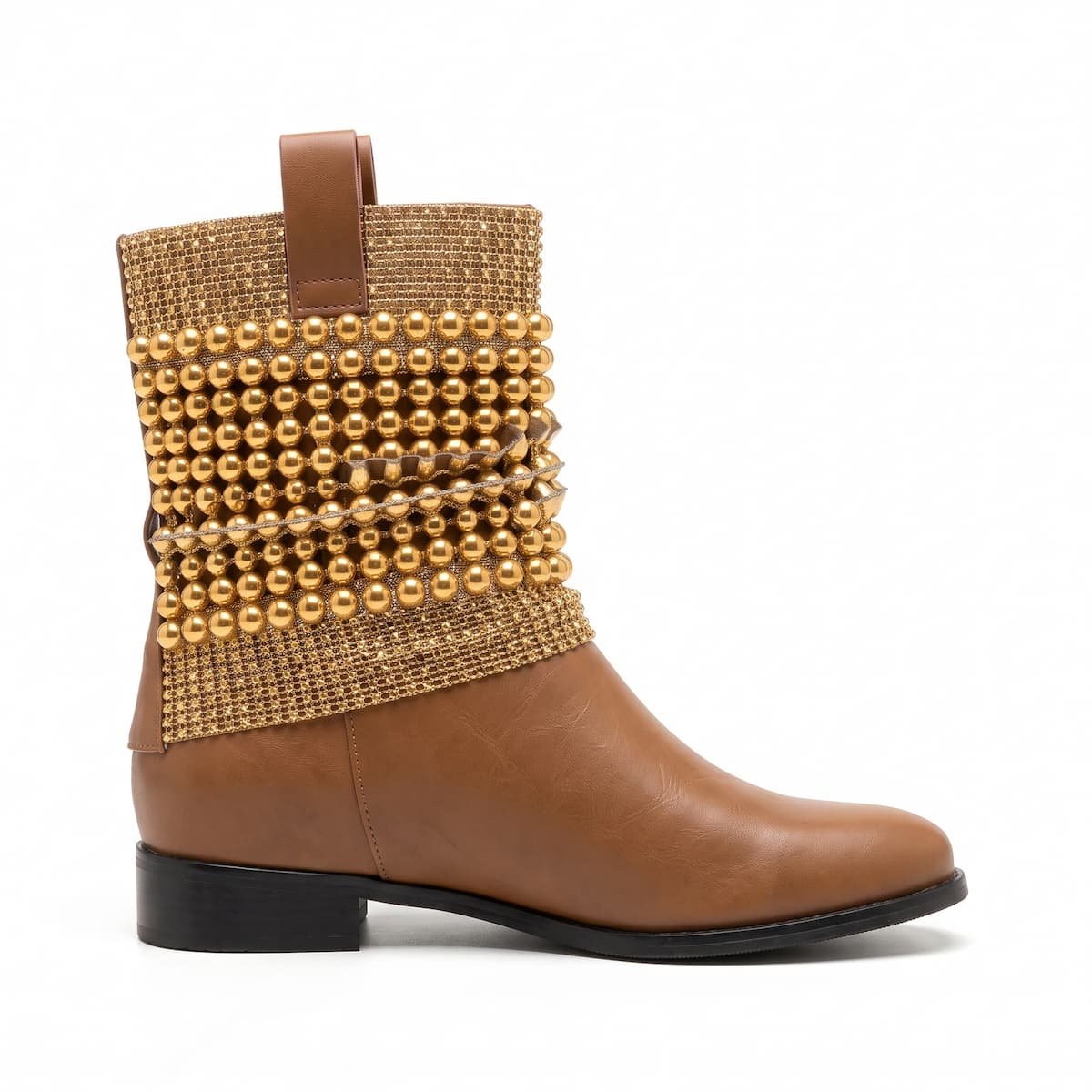 Bota Schutz Feminina Couro Cano Médio Esferas Douradas S0203300110030 Caramelo