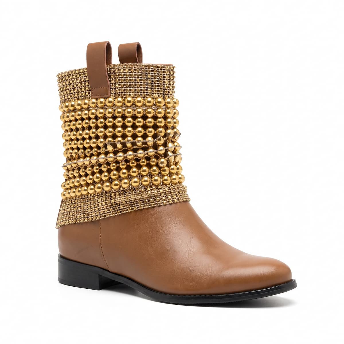 Bota Schutz Feminina Couro Cano Médio Esferas Douradas S0203300110030 Caramelo Caramelo 2