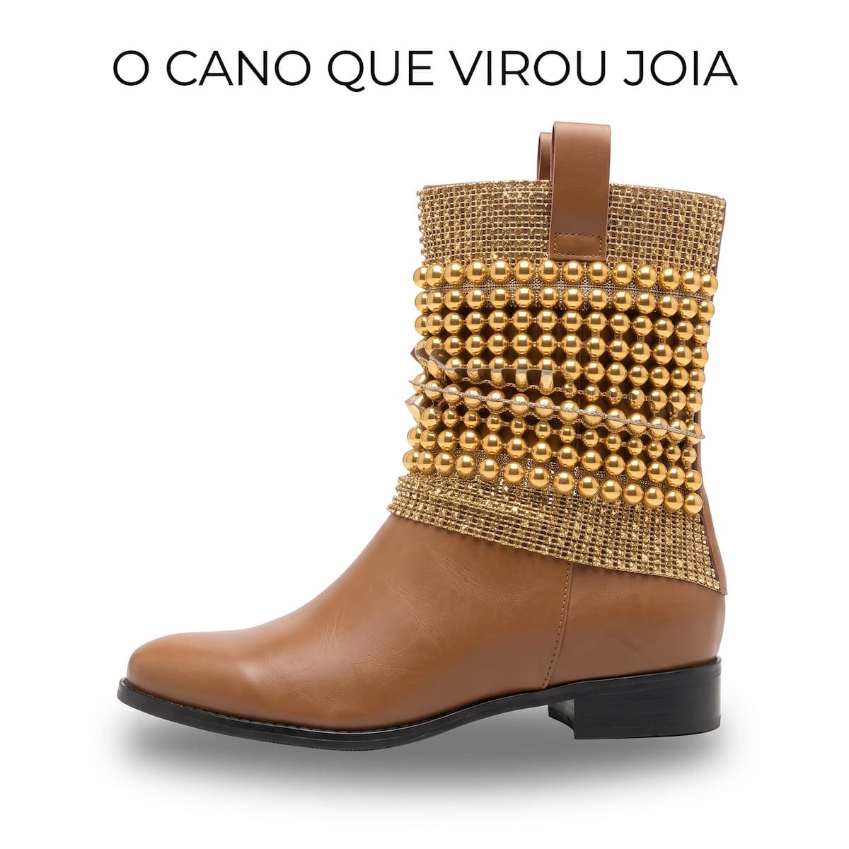 Bota Schutz Feminina Couro Cano Médio Esferas Douradas S0203300110030 Caramelo Caramelo 3