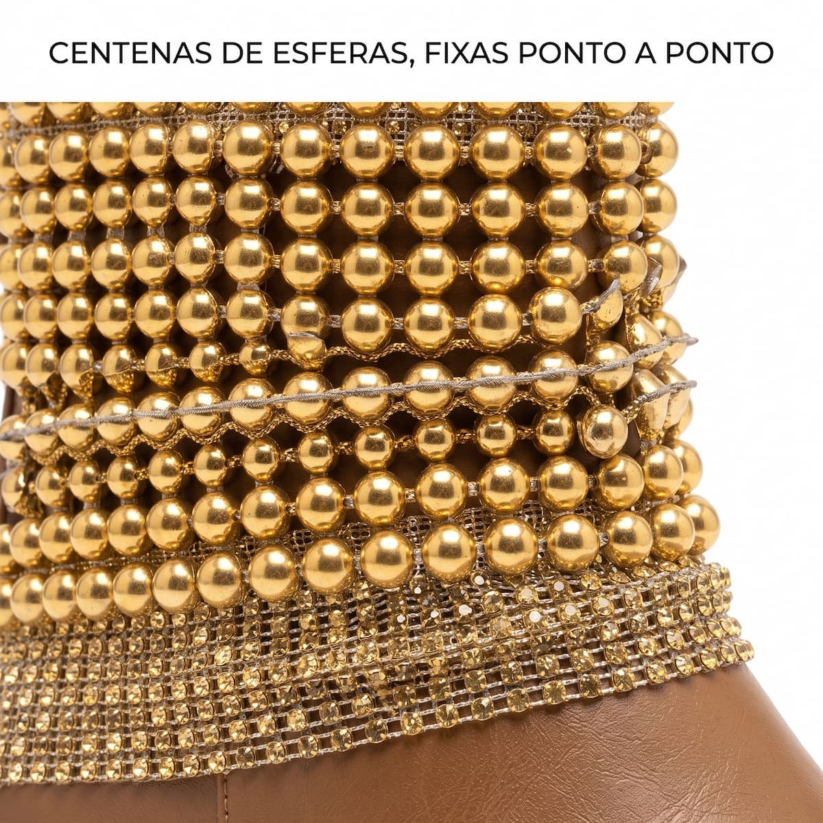 Bota Schutz Feminina Couro Cano Médio Esferas Douradas S0203300110030 Caramelo Caramelo 4