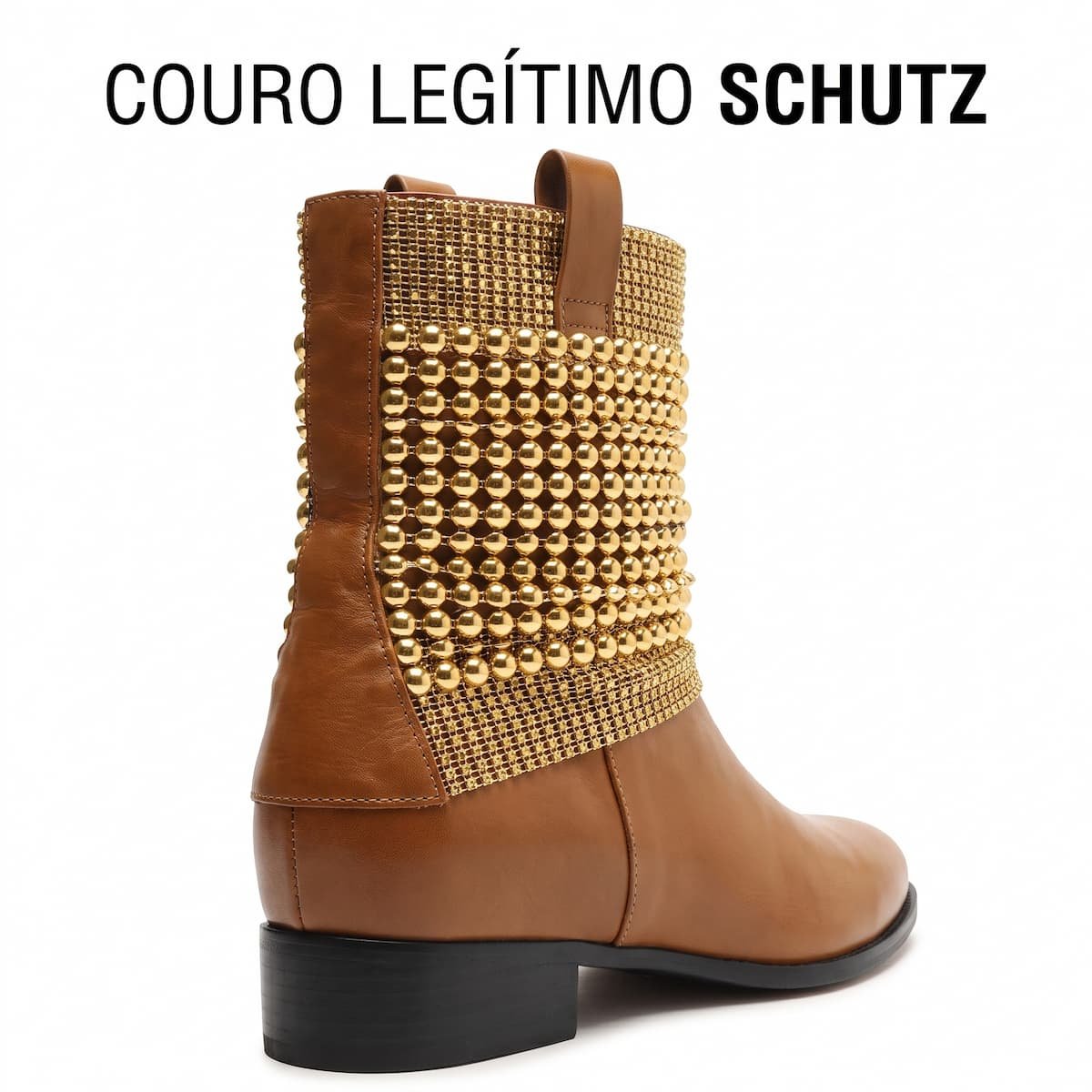 Bota Schutz Feminina Couro Cano Médio Esferas Douradas S0203300110030 Caramelo Caramelo 5