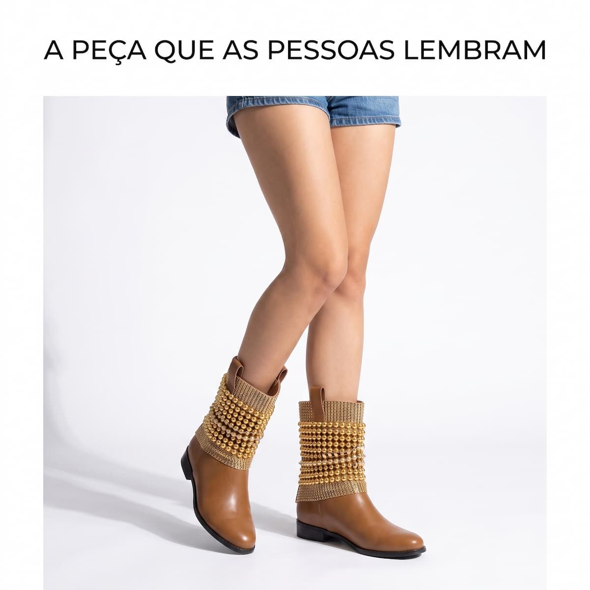 Bota Schutz Feminina Couro Cano Médio Esferas Douradas S0203300110030 Caramelo Caramelo 6
