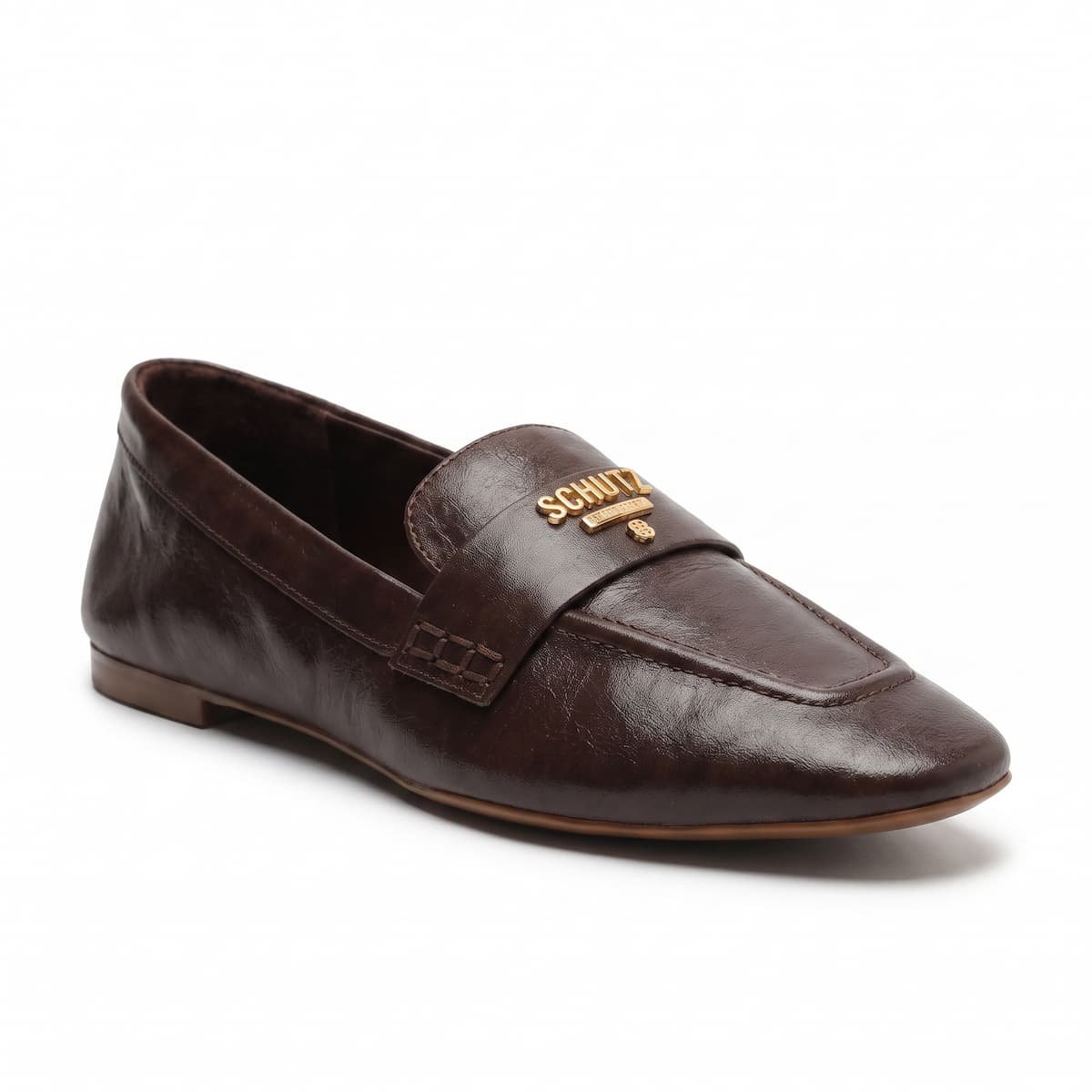 Mocassim Schutz Feminino Couro Bico Quadrado S2071002760017 Cafe Café 2