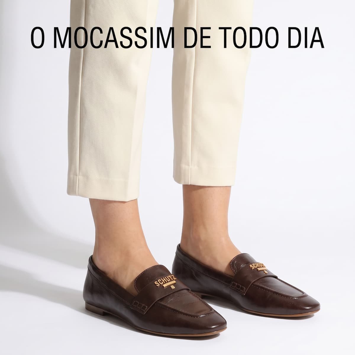 Mocassim Schutz Feminino Couro Bico Quadrado S2071002760017 Cafe Café 6