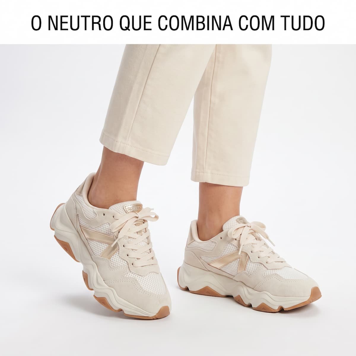 Tênis Feminino Schutz Chunky Sneaker ST-2940 Camurça S2191100010030 Creme Creme 6