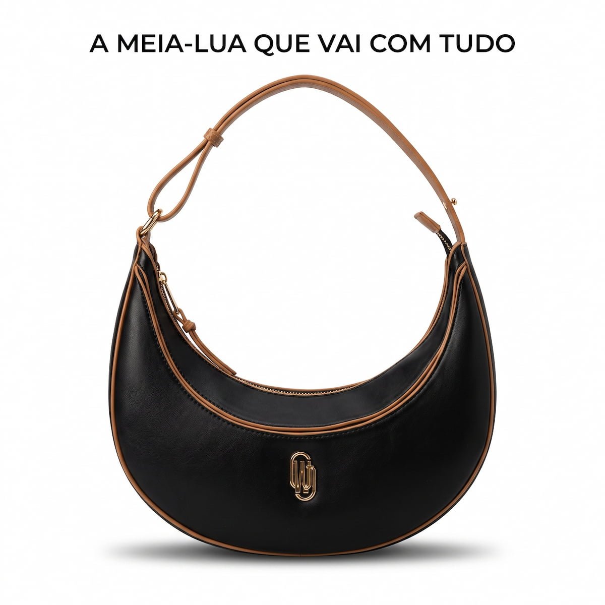 Bolsa WJ Feminina Baguete Meia Lua Sintética Alça Ajustável 46412 Preto Preto 3