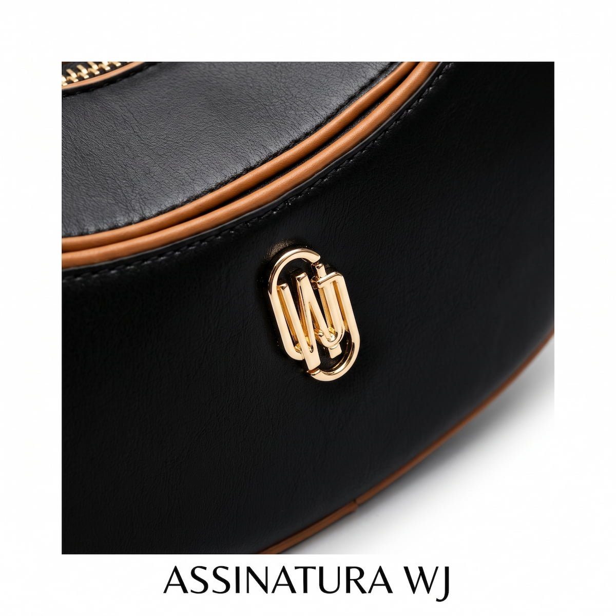 Bolsa WJ Feminina Baguete Meia Lua Sintética Alça Ajustável 46412 Preto Preto 4