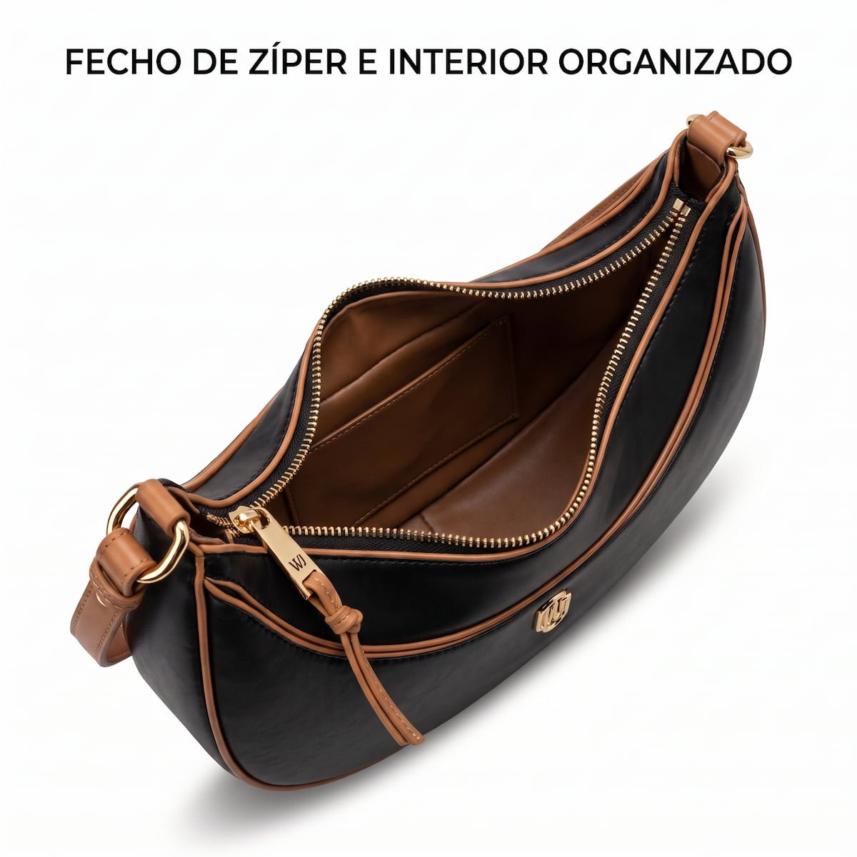 Bolsa WJ Feminina Baguete Meia Lua Sintética Alça Ajustável 46412 Preto Preto 5