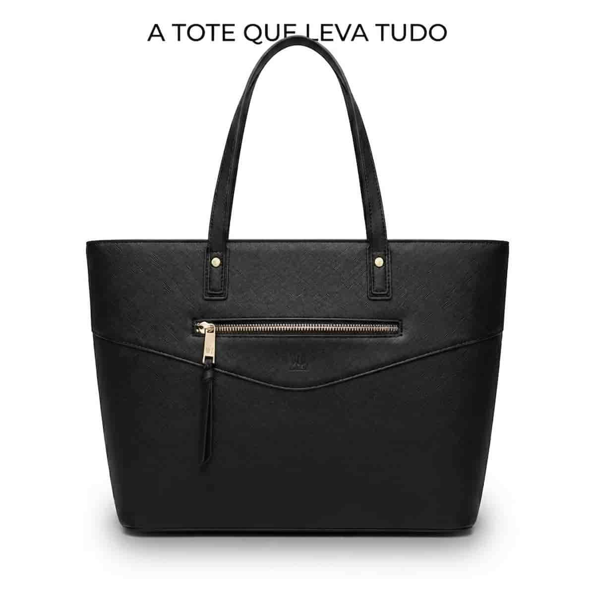 Bolsa WJ Feminina Estruturada Sintética Alça Ombro Grande 46451 Preto Preto 3