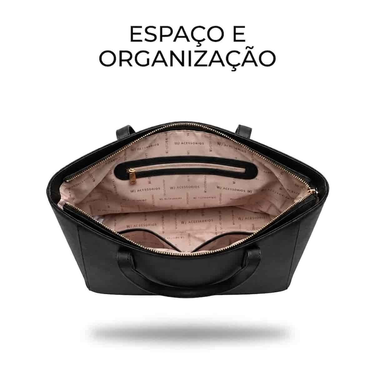 Bolsa WJ Feminina Estruturada Sintética Alça Ombro Grande 46451 Preto Preto 4