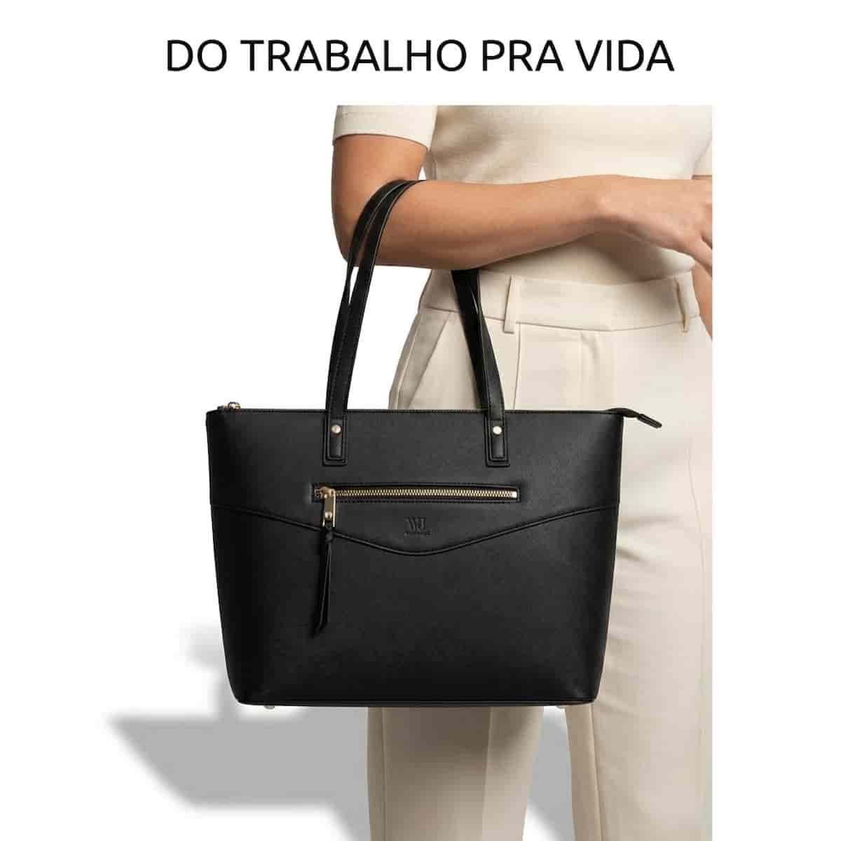Bolsa WJ Feminina Estruturada Sintética Alça Ombro Grande 46451 Preto Preto 6