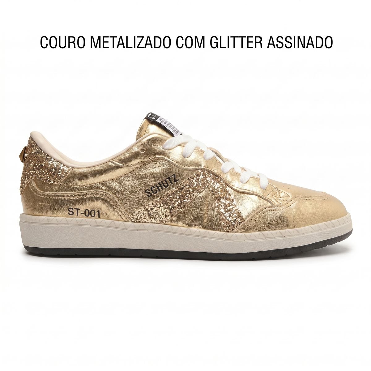 Tênis Schutz Feminino Couro Sneaker ST-001 Triangle Glitter S2185300010007 Dourado Dourado 3