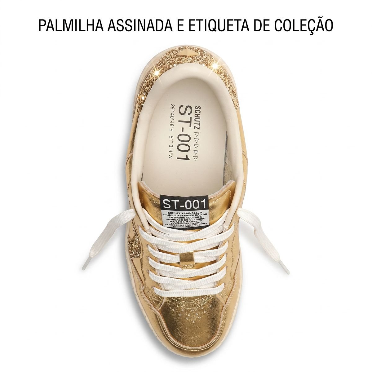 Tênis Schutz Feminino Couro Sneaker ST-001 Triangle Glitter S2185300010007 Dourado Dourado 4